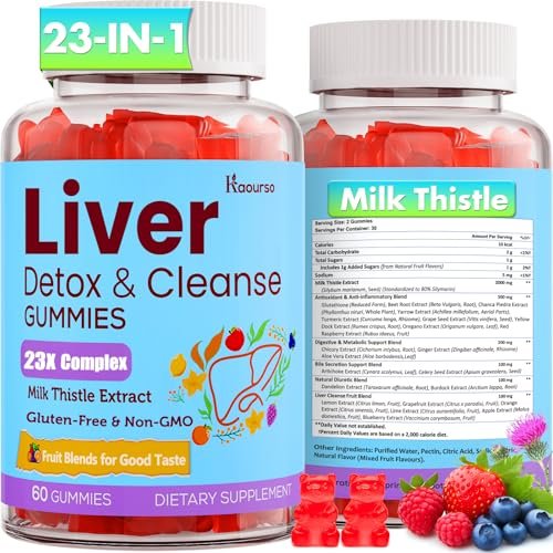 3000 mg Leber-Detox-Repair & Reinigungs-Gummibärchen | Mariendistel 2000 mg mit Kurkuma, Löwenzahnwurzel & Artischocke für Leberreinigung, Leberunterstützung & Erneuerung, Antioxidans, Darm, Haut – Fruchtgeschmack, 60 Gummibärchen