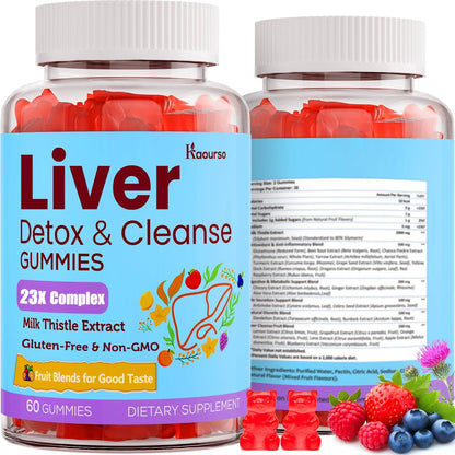3000 mg Leber-Detox-Repair & Reinigungs-Gummibärchen | Mariendistel 2000 mg mit Kurkuma, Löwenzahnwurzel & Artischocke für Leberreinigung, Leberunterstützung & Erneuerung, Antioxidans, Darm, Haut – Fruchtgeschmack, 60 Gummibärchen