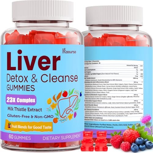 3000 mg Leber-Detox-Repair & Reinigungs-Gummibärchen | Mariendistel 2000 mg mit Kurkuma, Löwenzahnwurzel & Artischocke für Leberreinigung, Leberunterstützung & Erneuerung, Antioxidans, Darm, Haut – Fruchtgeschmack, 60 Gummibärchen