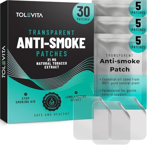 TOLEVITA Anti-Rauch Kräuterpflaster Transparent 21 mg | Nikotinfreies Pflaster zur Reduzierung von Heißhunger | Pflaster zur Raucherentwöhnung für einen gesünderen Lebensstil - 30 Stück