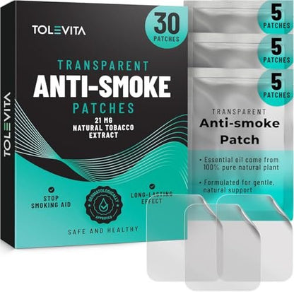 TOLEVITA Anti-Rauch Kräuterpflaster Transparent 21 mg | Nikotinfreies Pflaster zur Reduzierung von Heißhunger | Pflaster zur Raucherentwöhnung für einen gesünderen Lebensstil - 30 Stück