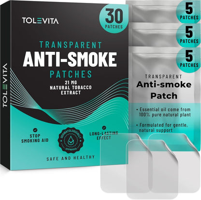 TOLEVITA Anti-Rauch Kräuterpflaster Transparent 21 mg | Nikotinfreies Pflaster zur Reduzierung von Heißhunger | Pflaster zur Raucherentwöhnung für einen gesünderen Lebensstil - 30 Stück