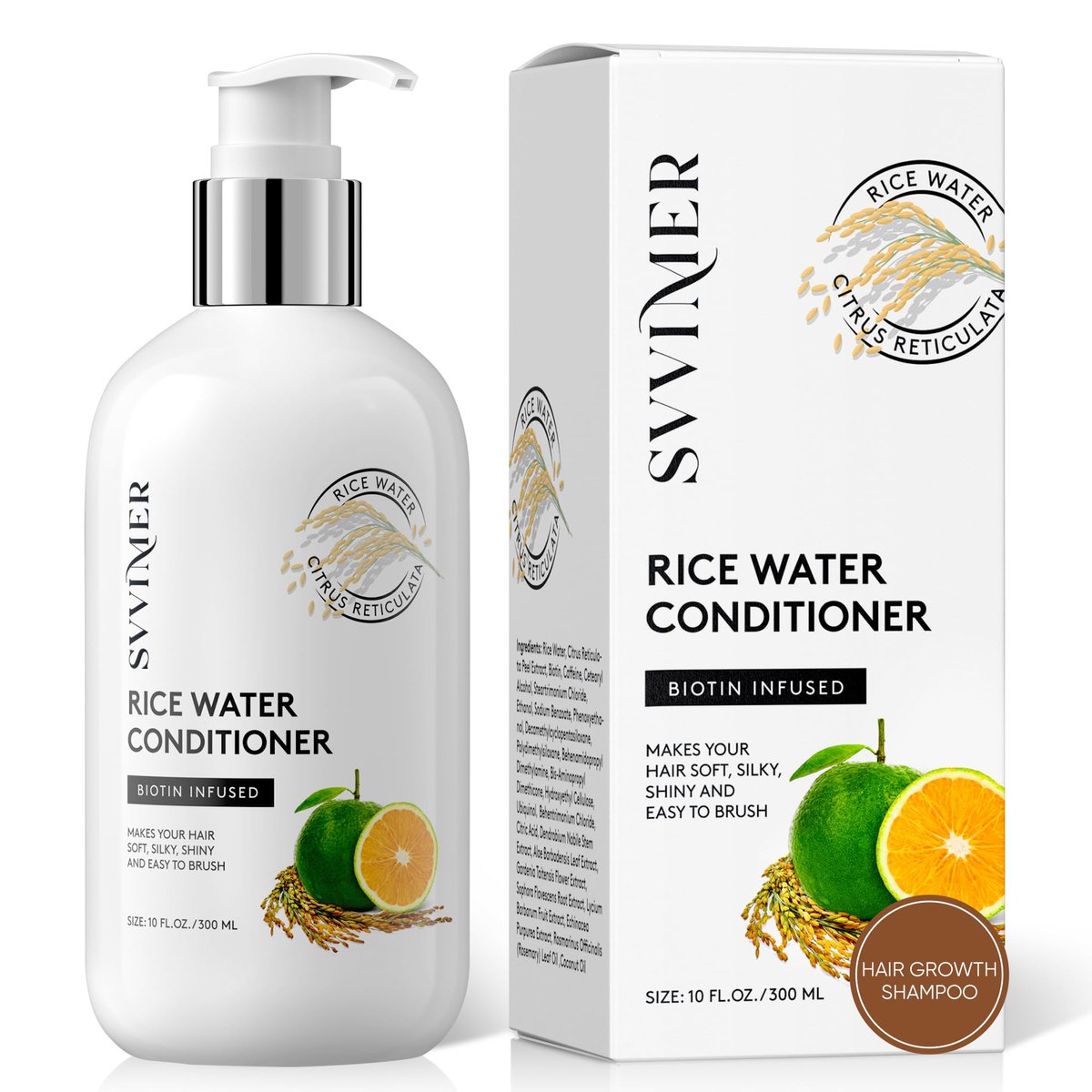 Svvimer Reiswasser Conditioner für Haarwachstum - Verdickender Conditioner mit Biotin gegen Haarausfall und dünner werdendes Haar - Sulfatfrei für Frauen und Männer, 300 ml (1er-Pack)