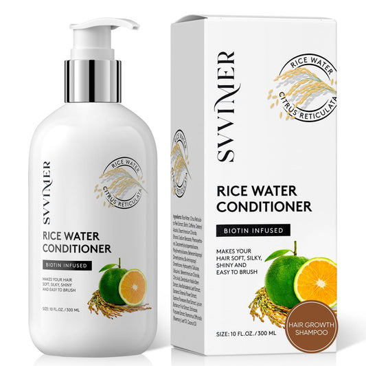 Svvimer Reiswasser Conditioner für Haarwachstum - Verdickender Conditioner mit Biotin gegen Haarausfall und dünner werdendes Haar - Sulfatfrei für Frauen und Männer, 300 ml (1er-Pack)
