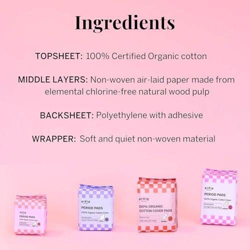 Pixie Bio-Baumwolle Ultradünne Nachtbinden für Damen – Extra starke Saugfähigkeit mit Flügeln – Auslaufsicher, hypoallergen & unparfümiert – Kompostierbar, biologisch abbaubar – FSA-berechtigt – 12 Stück