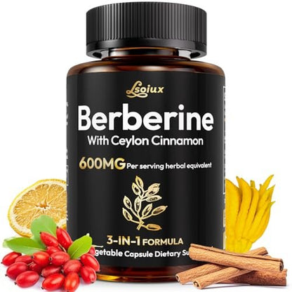 LSOIUX Berberin-Komplex mit Ceylon-Zimt – Liposomales Berberin für den Stoffwechsel, 600 mg, 120 Kapseln, Vegan, Non-GMO