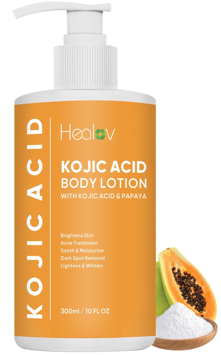 Kojicsäure-Lotion – Hautaufhellende Körperlotion gegen Altersflecken, Hyperpigmentierung, Intimbereich – Dunkle-Flecken-Entferner, reduziert Akne, Narben und gleicht den Hautton aus – Kojicsäure-Creme für einen helleren, strahlenden Look