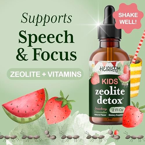 Zeolith Detox für Kinder Liquid Drops – Sanfte tägliche Reinigung & Sprachunterstützung mit methyliertem B12 & Vitamin D – Clinoptilolith-Zeolith-Tropfen zur Entgiftung, 60 ml