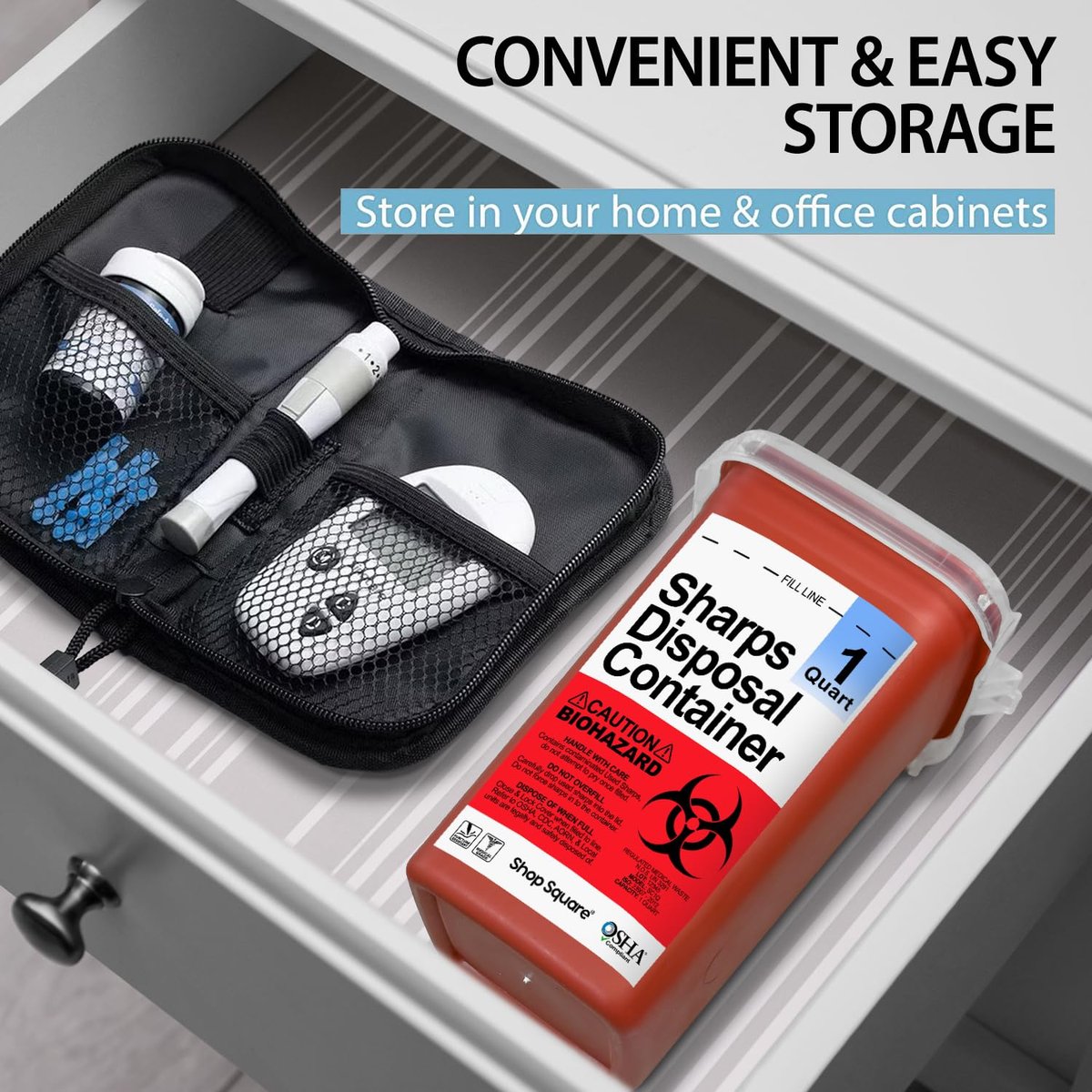 Entsorgungsbehälter für scharfe Gegenstände für den Hausgebrauch - 1 Quart (1er-Pack) Biohazard-Spritzen- und Nadelentsorgungsbehälter - Kleiner Sharps-Behälter für Reise und professionelle Nutzung
