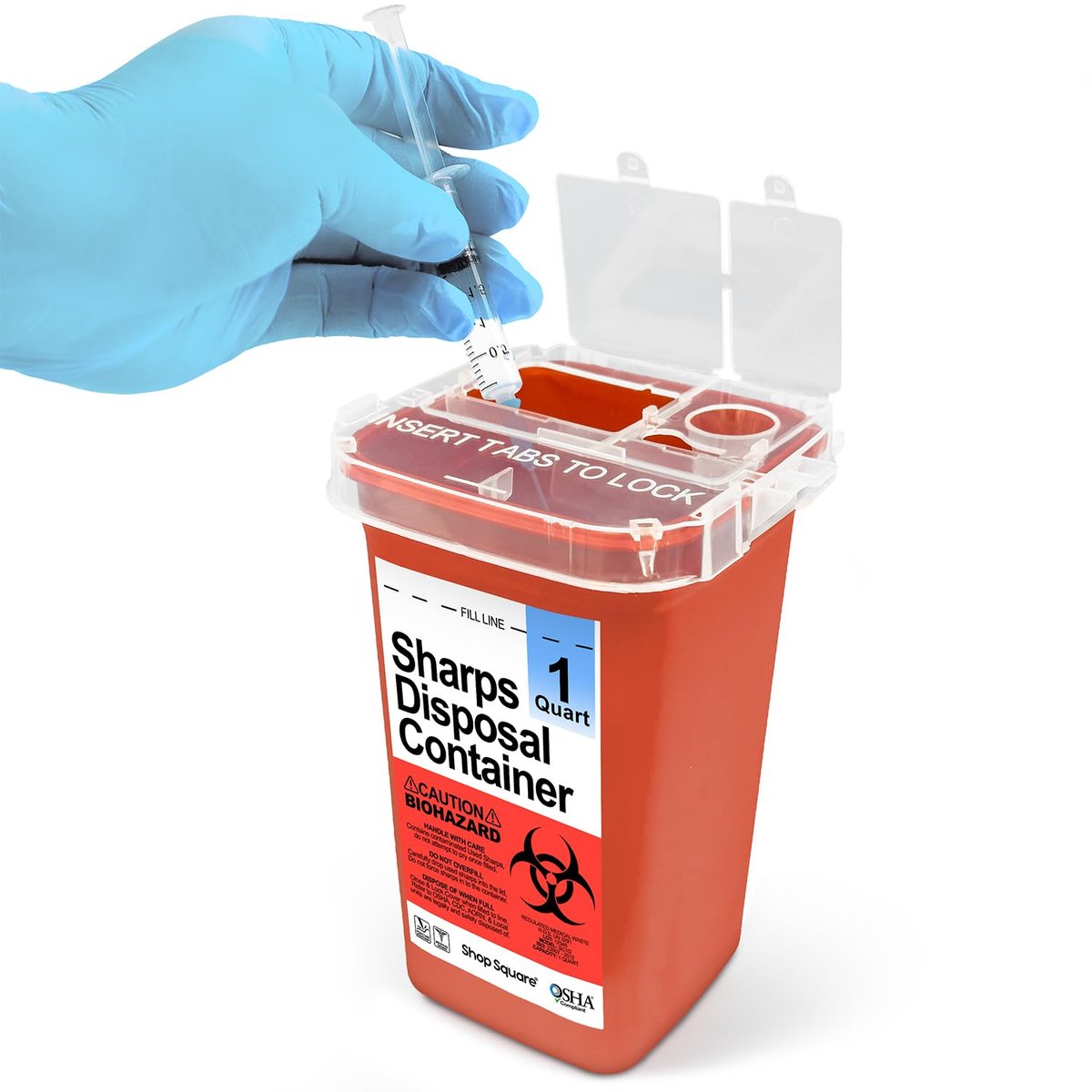 Entsorgungsbehälter für scharfe Gegenstände für den Hausgebrauch - 1 Quart (1er-Pack) Biohazard-Spritzen- und Nadelentsorgungsbehälter - Kleiner Sharps-Behälter für Reise und professionelle Nutzung
