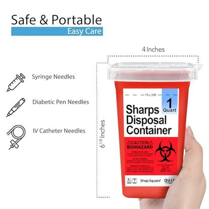 Entsorgungsbehälter für scharfe Gegenstände für den Hausgebrauch - 1 Quart (1er-Pack) Biohazard-Spritzen- und Nadelentsorgungsbehälter - Kleiner Sharps-Behälter für Reise und professionelle Nutzung