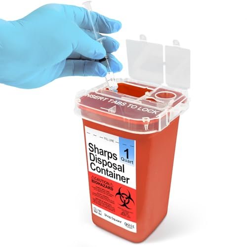 Entsorgungsbehälter für scharfe Gegenstände für den Hausgebrauch - 1 Quart (1er-Pack) Biohazard-Spritzen- und Nadelentsorgungsbehälter - Kleiner Sharps-Behälter für Reise und professionelle Nutzung