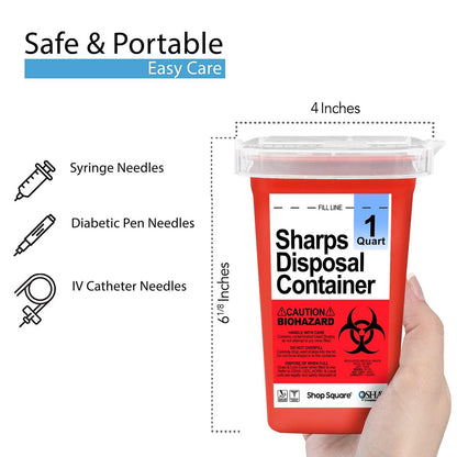 Entsorgungsbehälter für scharfe Gegenstände für den Hausgebrauch - 1 Quart (1er-Pack) Biohazard-Spritzen- und Nadelentsorgungsbehälter - Kleiner Sharps-Behälter für Reise und professionelle Nutzung