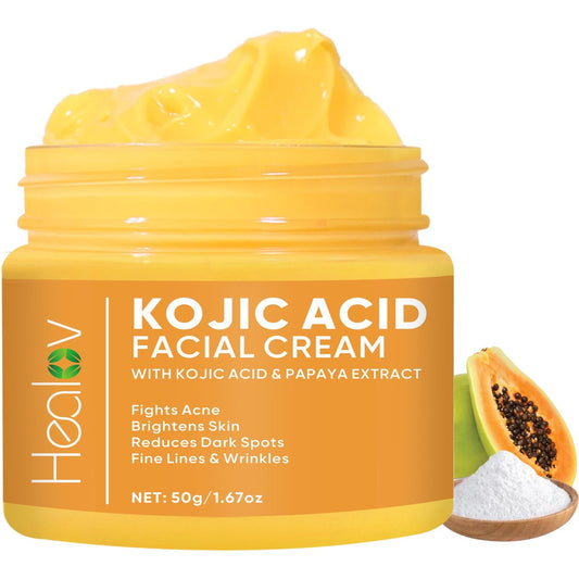 Healov Kojic Acid Creme – Hautaufhellende Creme für Altersflecken, Hyperpigmentierung, Intimbereich – Dunkle Flecken Entferner, Reduziert Akne, Narben und Gleicht Hautton aus – Kojic Säure Lotion für einen helleren, strahlenden Look