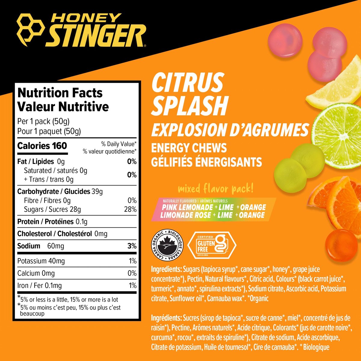 Honey Stinger Organic Citrus Splash Energy Chews – Glutenfrei & Koffeinfrei, für Sport & Performance, 21,6 Unzen (12er-Pack)