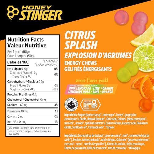 Honey Stinger Organic Citrus Splash Energy Chews – Glutenfrei & Koffeinfrei, für Sport & Performance, 21,6 Unzen (12er-Pack)