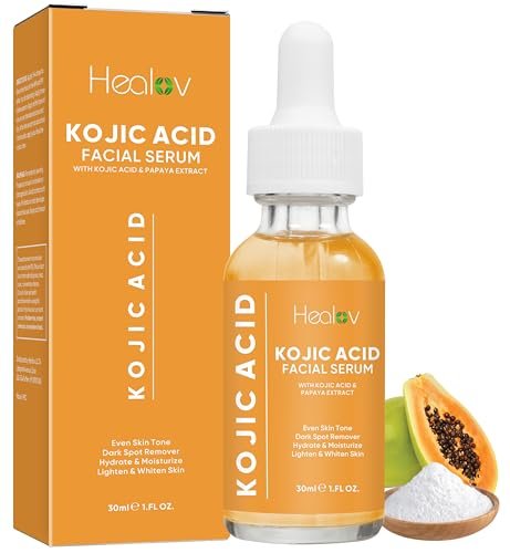 Kojic-Säure-Serum – Dunkle Flecken entfernen für Gesicht & Körper – Hautaufhellung bei Flecken, Hyperpigmentierung, Verfärbungen – Gesichtsöl reduziert Akne, Narben & gleicht den Teint aus – Dunkle-Flecken-Korrektur-Glow-Serum