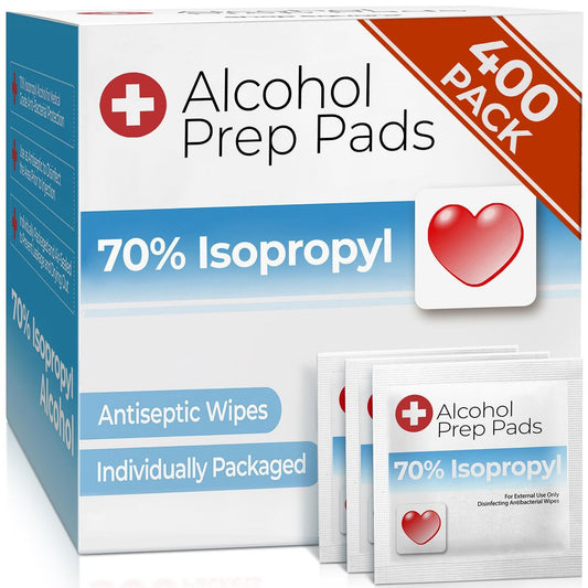 Alkohol-Reinigungstücher – 70% Isopropylalkohol, 400 einzeln verpackte Pads, Bulk-Packung für Haushalt, Medizin und Erste-Hilfe-Kits