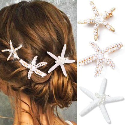 CAKURE Seestern-Haarklammern Perlen Meerjungfrau-Haarklammern Muschel-Haarschmuck für Frauen und Mädchen (3er-Pack) Gold, Silber