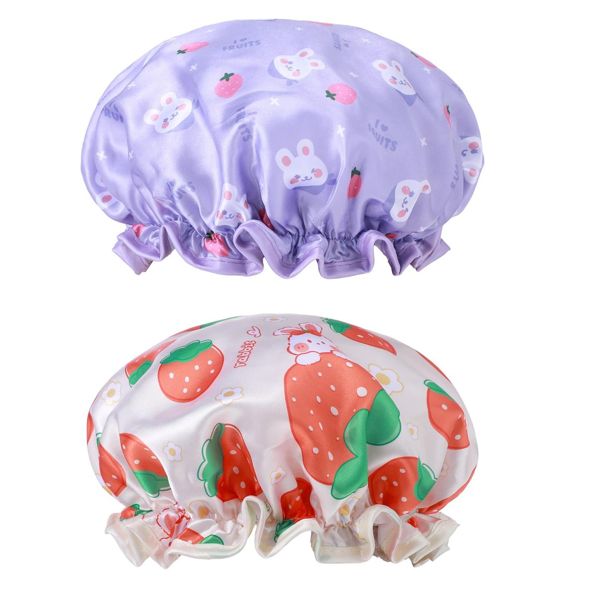 TIESOME Kinder Duschhauben, 2 Stück Gelb & Lila, Wasserdichte Doppelschicht-Duschhauben, Satin und EVA, Weiche Schlafhaube mit elastischem Band, Wiederverwendbare Duschhaube für Kinder