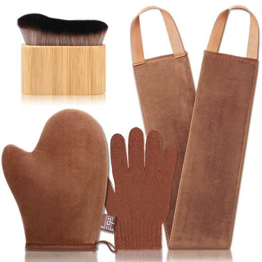 Bräunungshandschuh Set - 4er Pack Selbstbräunungs-Applikator, Rückenauftrag, samtweich & wiederverwendbar