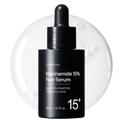 TOSOWOONG Niacinamid 15% Gesichtsserum – 150.100 ppm Niacinamid, Tranexamsäure, Dunkle-Flecken-Korrektur, Glashaut, Strahlender Teint, Porenverfeinerer, Gleichmäßiger Hautton, Koreanische Hautpflege, 30 ml