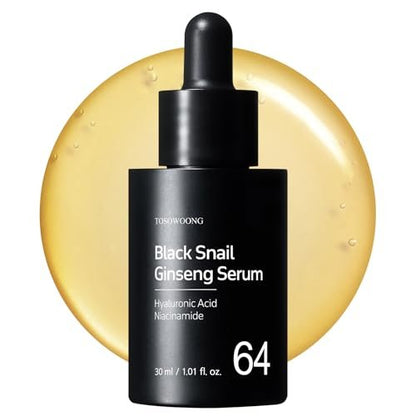 TOSOWOONG Black Snail Ginseng Serum – Feuchtigkeitsspendendes Gesichtsserum mit Schneckenschleim und Ginseng 640,430 ppm, 30 ml