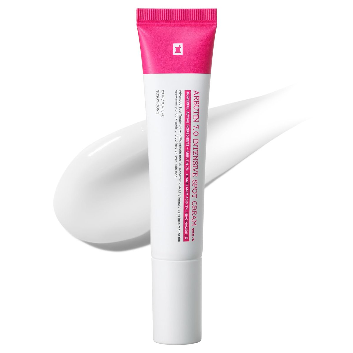 TOSOWOONG Arbutin 7% Intensive Spot Cream – 70.000 ppm Arbutin, 3% Tranexamsäure, 1% Niacinamid, Glutathion – Anti-Pigmentierung, dunkle Flecken, Sommersprossen – Koreanische Hautpflege, 20 ml