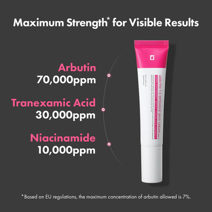 TOSOWOONG Arbutin 7% Intensive Spot Cream – 70.000 ppm Arbutin, 3% Tranexamsäure, 1% Niacinamid, Glutathion – Anti-Pigmentierung, dunkle Flecken, Sommersprossen – Koreanische Hautpflege, 20 ml