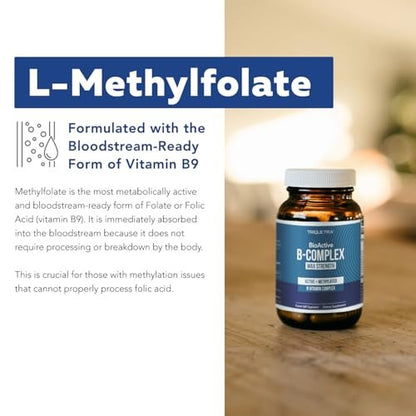 Bioaktiver Vitamin B-Komplex – Blutstrombereit, methylierter B-Komplex mit Methylfolat, 3 bioaktiven Formen von B12, BenfoPure® B1 & Pantesin® B5 – 12 B-Vitamine in klinischen Dosen – 60 Portionen