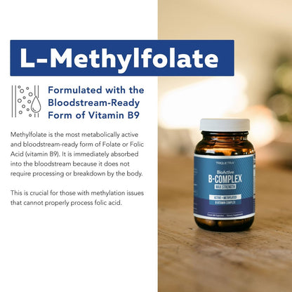 Bioaktiver Vitamin B-Komplex – Blutstrombereit, methylierter B-Komplex mit Methylfolat, 3 bioaktiven Formen von B12, BenfoPure® B1 & Pantesin® B5 – 12 B-Vitamine in klinischen Dosen – 60 Portionen