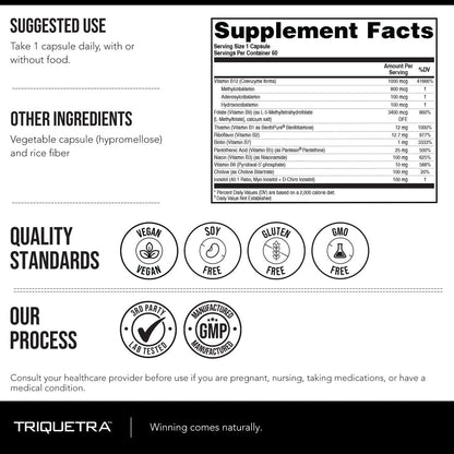 Bioaktiver Vitamin B-Komplex – Blutstrombereit, methylierter B-Komplex mit Methylfolat, 3 bioaktiven Formen von B12, BenfoPure® B1 & Pantesin® B5 – 12 B-Vitamine in klinischen Dosen – 60 Portionen