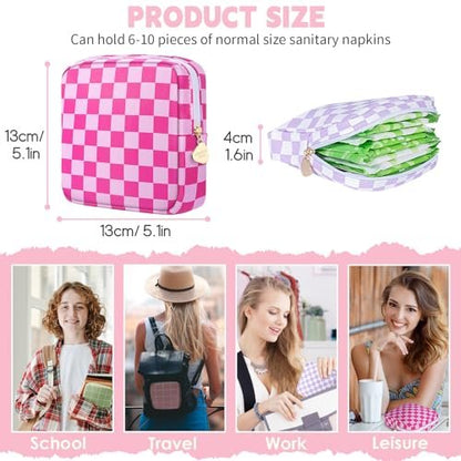 Desing Wish Period Bag Pouch – Weicher Stoff, tragbarer Damenbinden-Aufbewahrungsbeutel für die Handtasche, Erstausstattung für Mädchen von 9-12 Jahren (Rosa-Karo)