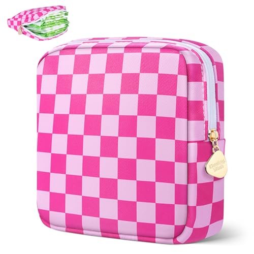 Desing Wish Period Bag Pouch – Weicher Stoff, tragbarer Damenbinden-Aufbewahrungsbeutel für die Handtasche, Erstausstattung für Mädchen von 9-12 Jahren (Rosa-Karo)