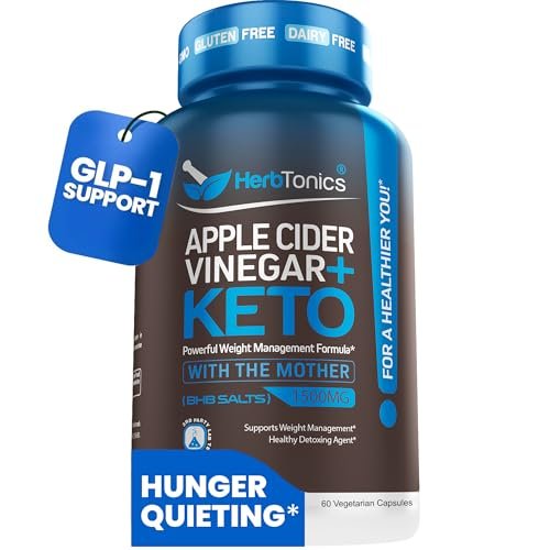 Herbtonics Apfelessig + Keto BHB Kapseln | GLP-1 Unterstützung für Appetit, Heißhunger & Gewichtsmanagement | Stoffwechselunterstützung mit Sättigungsgefühl | 60 Kapseln - 1 Monatsvorrat
