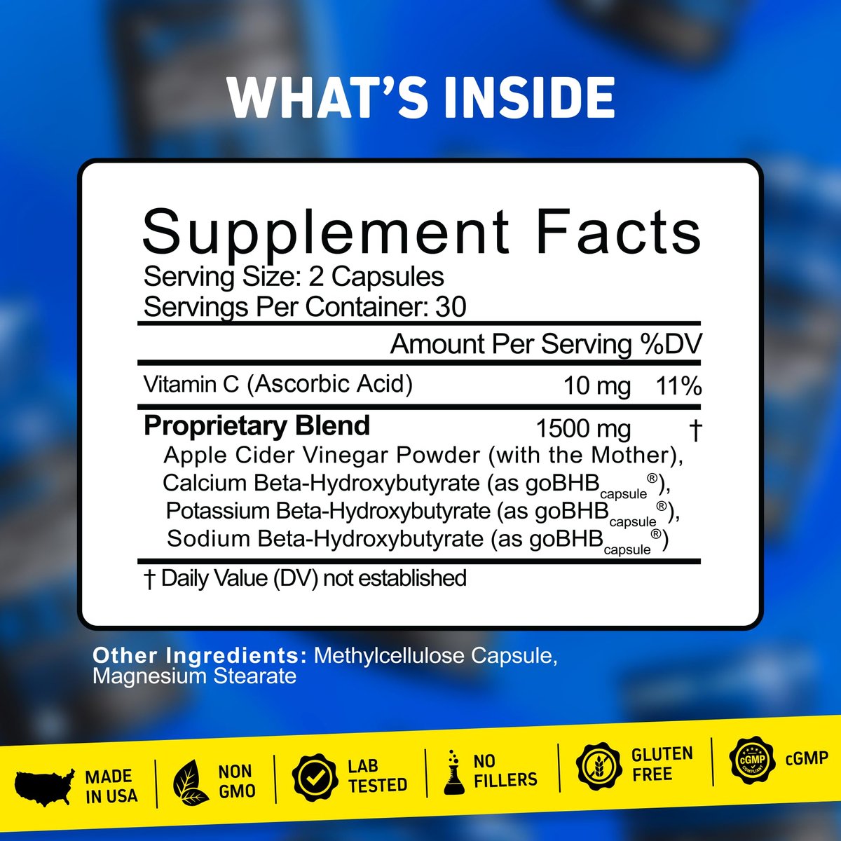 Herbtonics Apfelessig + Keto BHB Kapseln | GLP-1 Unterstützung für Appetit, Heißhunger & Gewichtsmanagement | Stoffwechselunterstützung mit Sättigungsgefühl | 60 Kapseln - 1 Monatsvorrat