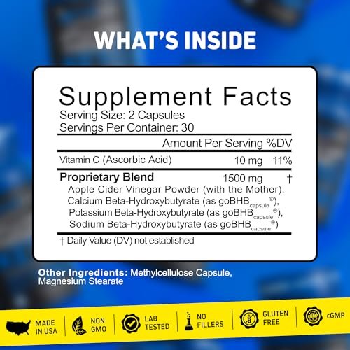 Herbtonics Apfelessig + Keto BHB Kapseln | GLP-1 Unterstützung für Appetit, Heißhunger & Gewichtsmanagement | Stoffwechselunterstützung mit Sättigungsgefühl | 60 Kapseln - 1 Monatsvorrat