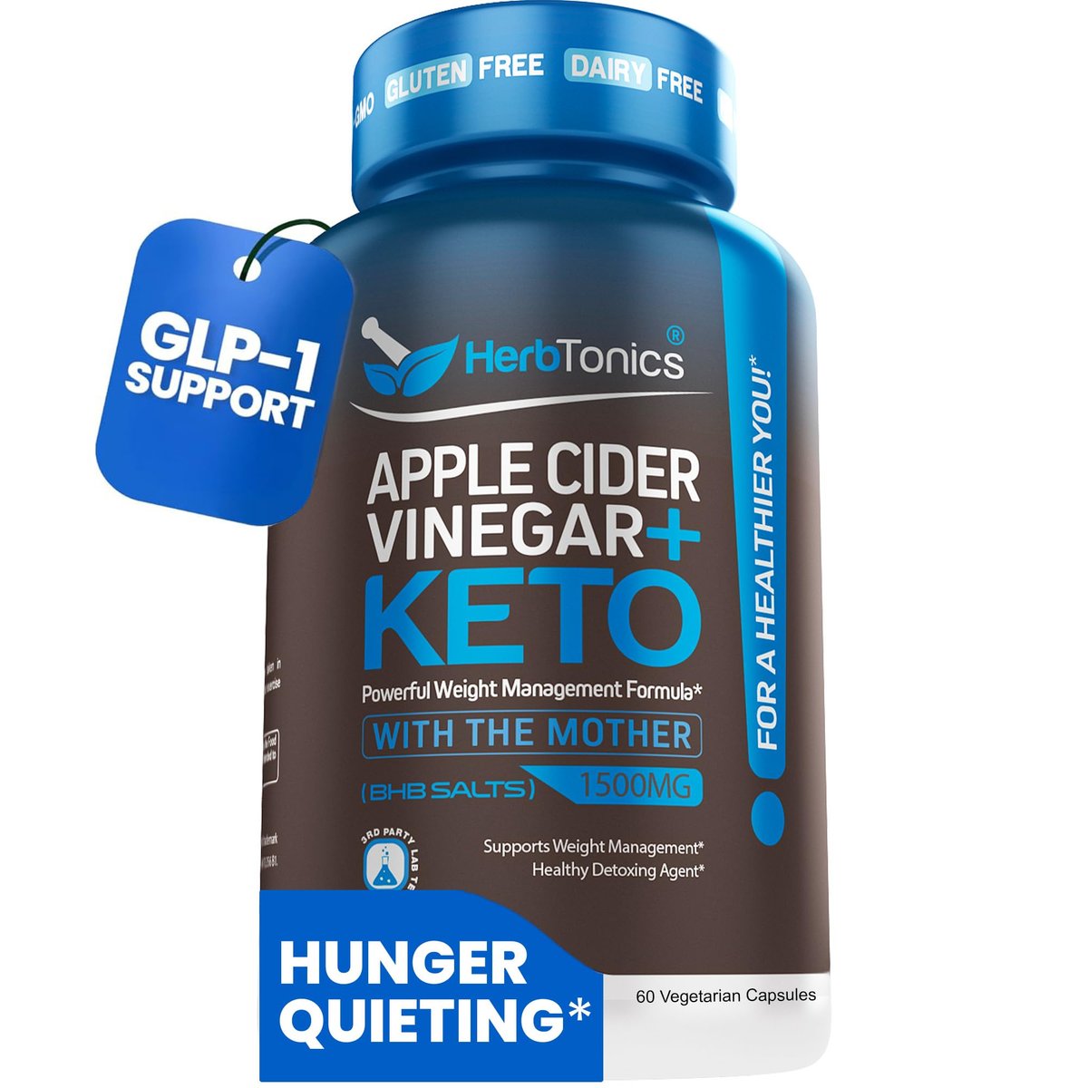 Herbtonics Apfelessig + Keto BHB Kapseln | GLP-1 Unterstützung für Appetit, Heißhunger & Gewichtsmanagement | Stoffwechselunterstützung mit Sättigungsgefühl | 60 Kapseln - 1 Monatsvorrat
