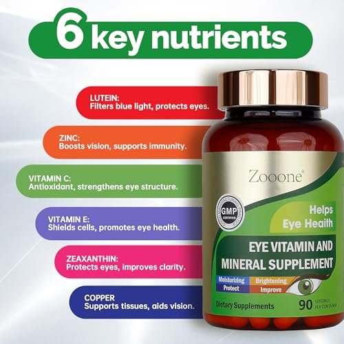 zooone Lutein und Zeaxanthin Augenvitamine – Sehkraft Unterstützung mit Vitamin C, E, Zink, Kupfer – 90 Kapseln für Erwachsene und Senioren