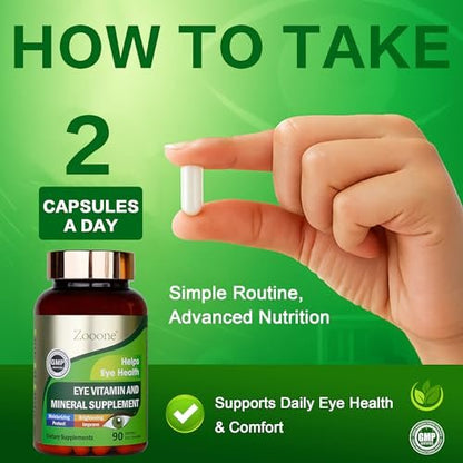 zooone Lutein und Zeaxanthin Augenvitamine – Sehkraft Unterstützung mit Vitamin C, E, Zink, Kupfer – 90 Kapseln für Erwachsene und Senioren