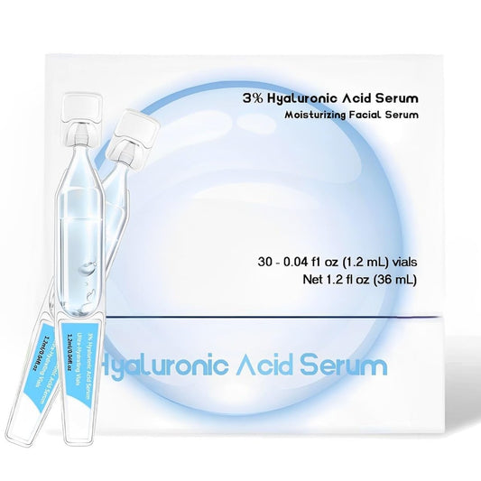 3% Hyaluronsäure Serum Vials – Ultra-feuchtigkeitsspendendes Gesichtsserum mit Hyaluronsäure, Einzelgebrauch-Feuchtigkeitsampullen für trockene & dehydrierte Haut (30 Stück)