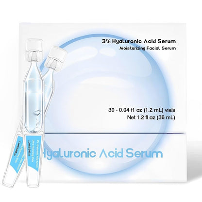3% Hyaluronsäure Serum Vials – Ultra-feuchtigkeitsspendendes Gesichtsserum mit Hyaluronsäure, Einzelgebrauch-Feuchtigkeitsampullen für trockene & dehydrierte Haut (30 Stück)