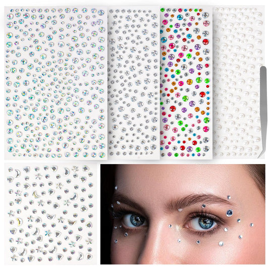 vivinin 1465P Face Gems, Selbstklebende Haar-Glitzersteine, 5 verschiedene Arten von Strasssteinen für Gesicht, Augen, Körper, Haare, Make-up, Festivaldekorationen, DIY-Bastelarbeiten