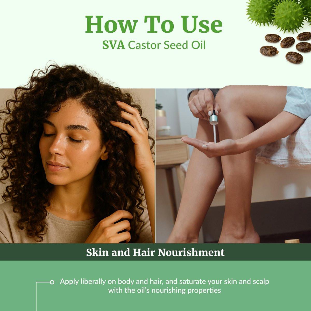 SVA Castor Seed Oil Organic - 16 Fl Oz – 100% Natürliches kaltgepresstes Bio-Rizinusöl für Gesicht, Hautpflege, Haarpflege, Kopfhautmassage & Körpermassage mit Pumpe