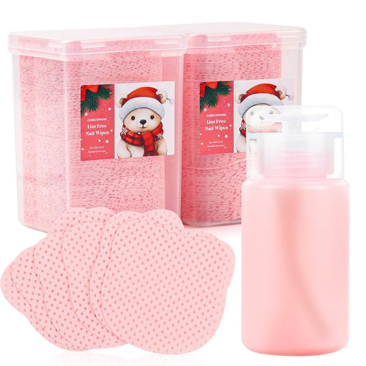 Corconess 400 Stück fusselfreie Nageltücher mit Spender – Gel-Nagellackentferner-Tücher mit 100 % reinem Acetonspender, 1 Stück 120 ml Aceton-Pumpflasche leer, Nagelzubehör
