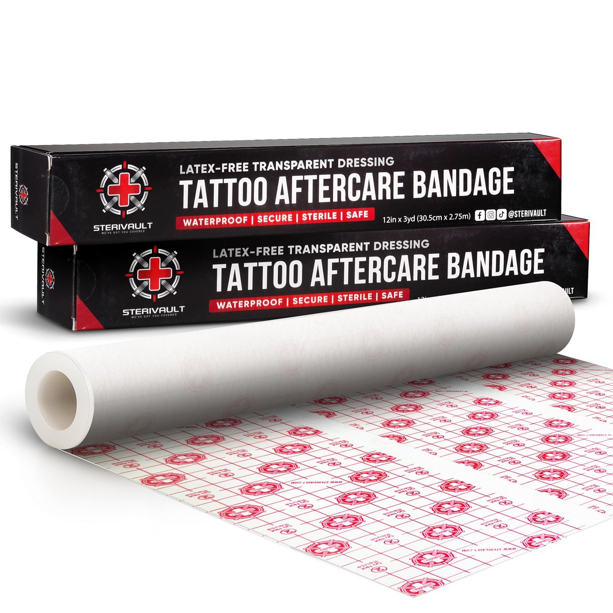 Sterivault Tattoo Aftercare Bandage – 30,5 cm breit x 2,7 m – wasserdichte Tattoo-Folie, Second Skin Abdeckung, extra groß, Veteranengeführt