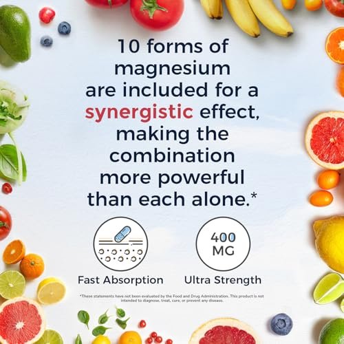 Vitalitown 10-in-1 Magnesium Komplex – 400 mg elementares Magnesium mit Glycinat, Citrat, Malat, Taurat & mehr – für Schlaf, Herz, Energie – Vegan, Non-GMO, 240 Kapseln