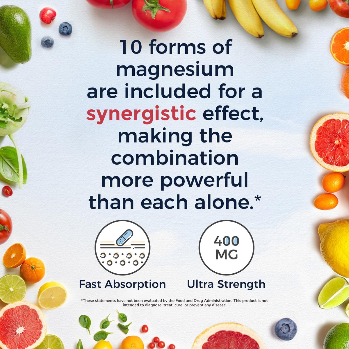 Vitalitown 10-in-1 Magnesium Komplex – 400 mg elementares Magnesium mit Glycinat, Citrat, Malat, Taurat & mehr – für Schlaf, Herz, Energie – Vegan, Non-GMO, 240 Kapseln