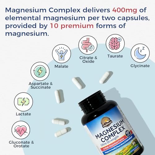 Vitalitown 10-in-1 Magnesium Komplex – 400 mg elementares Magnesium mit Glycinat, Citrat, Malat, Taurat & mehr – für Schlaf, Herz, Energie – Vegan, Non-GMO, 240 Kapseln