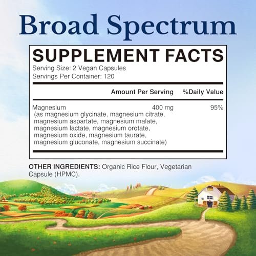 Vitalitown 10-in-1 Magnesium Komplex – 400 mg elementares Magnesium mit Glycinat, Citrat, Malat, Taurat & mehr – für Schlaf, Herz, Energie – Vegan, Non-GMO, 240 Kapseln